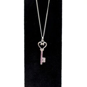 Sterling Silver Pink Gemstone Heart Key Pendant Necklace